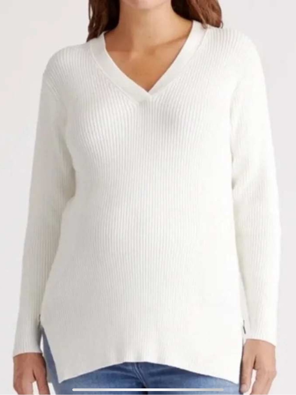 Quince Ivory Ribbed V‑Neck Sweater
